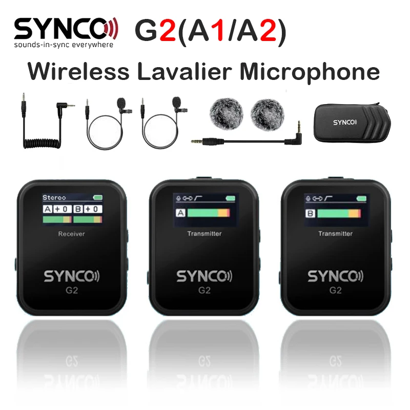 Беспроводной петличный микрофон SYNCO G2 A2 G2A2 a1, микрофонная система для IPHONE, смартфона, ноутбука, DSLR планшета, видеокамеры, записывающее устройство 70 м