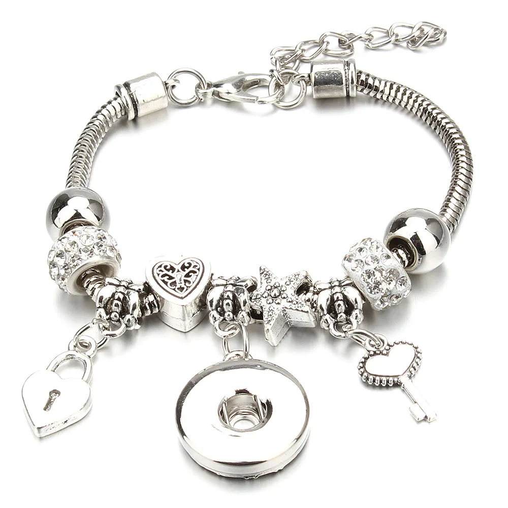 Hot Sale Snap Button Bracelet Lobster Buckle Snake Chain Bangles Clay Beaded Fit 20mm 18MM Buttons Jewelry | Украшения и