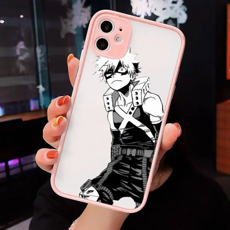 

Anime My Hero Academia deku bakugou Boku no Phone Case Matte transparent For Pink iPhone 12 Mini 11 Pro XR XS Max 7 8 Plus X