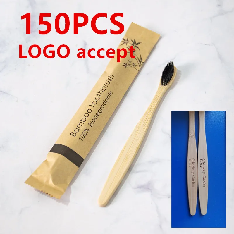 150pcs custom logo Toothbrush Eco Soft Bristle Bamboo Toothbrushes Charcoal Vegan Tooth Dental Oral Care Tools Plastic Free