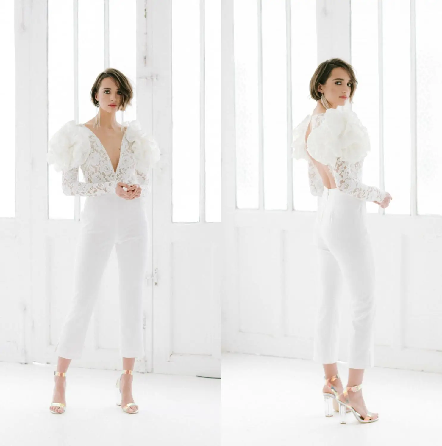 Женский Свадебный комбинезон белое пляжное платье с V-образным вырезом и