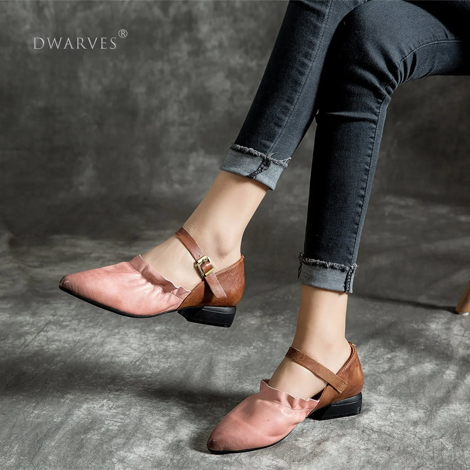 

Leather Pumps Pointed Toe Block Heels Loafers Casual Sandals Pink