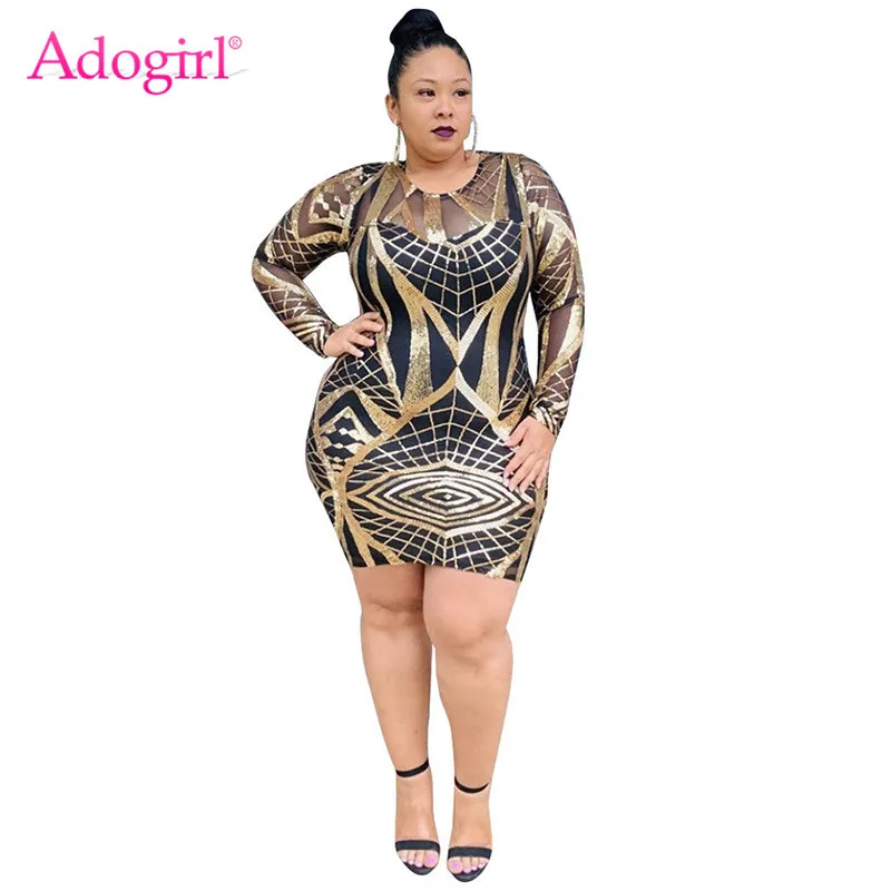 Adogirl великолепное платье с золотыми блестками из прозрачной сетки размера плюс XL