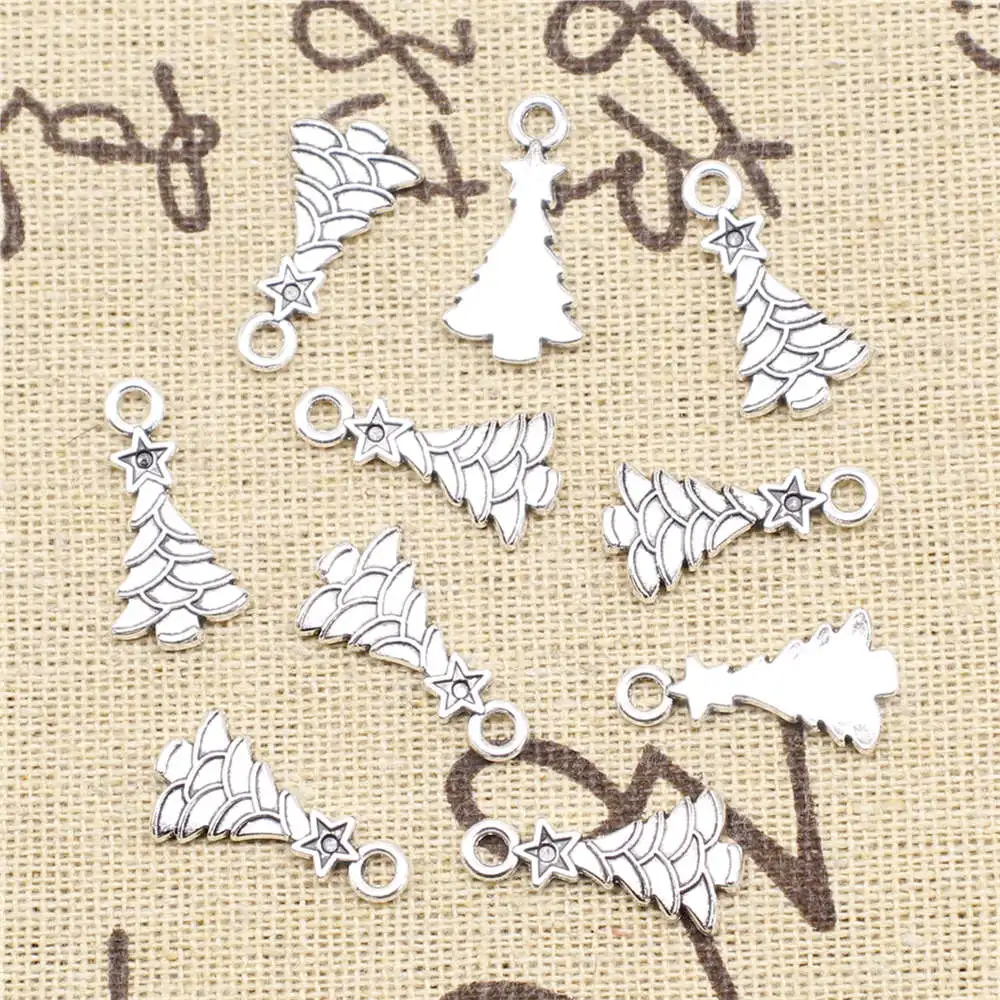 

Christmas Tree Charms Supplies For Jewelry Making Kit Antique Silver Color 20pcs 11x20mm