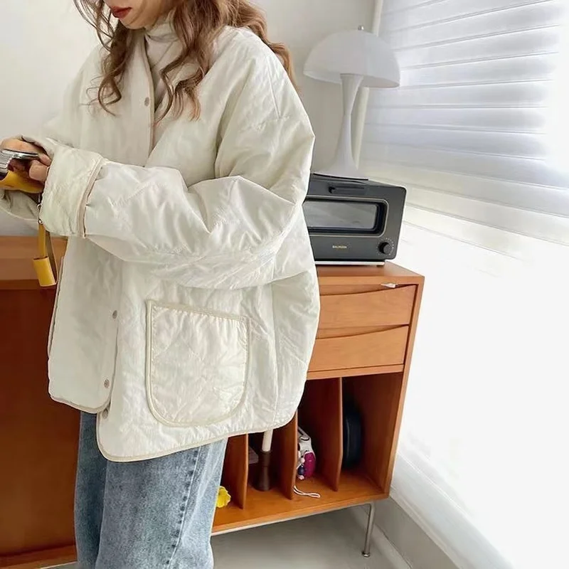 

Korean Vintage Solid Warm Winter Jacket Women Simple Leisure Short Parkas Women Corduroy Winter Coat Famale Loose New Thicken