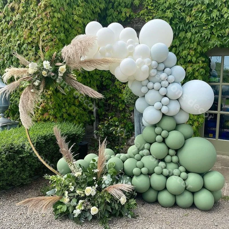 

Balloons Garland Arch 12Ft Retro Green 123pcs Baby Shower White Gold Latex Air Balloons Pack for Birthday Party Decor Supplies
