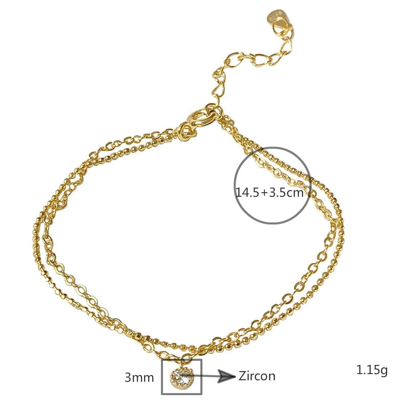 Женский двухслойный браслет из серебра 925 пробы с фианитом | Украшения и