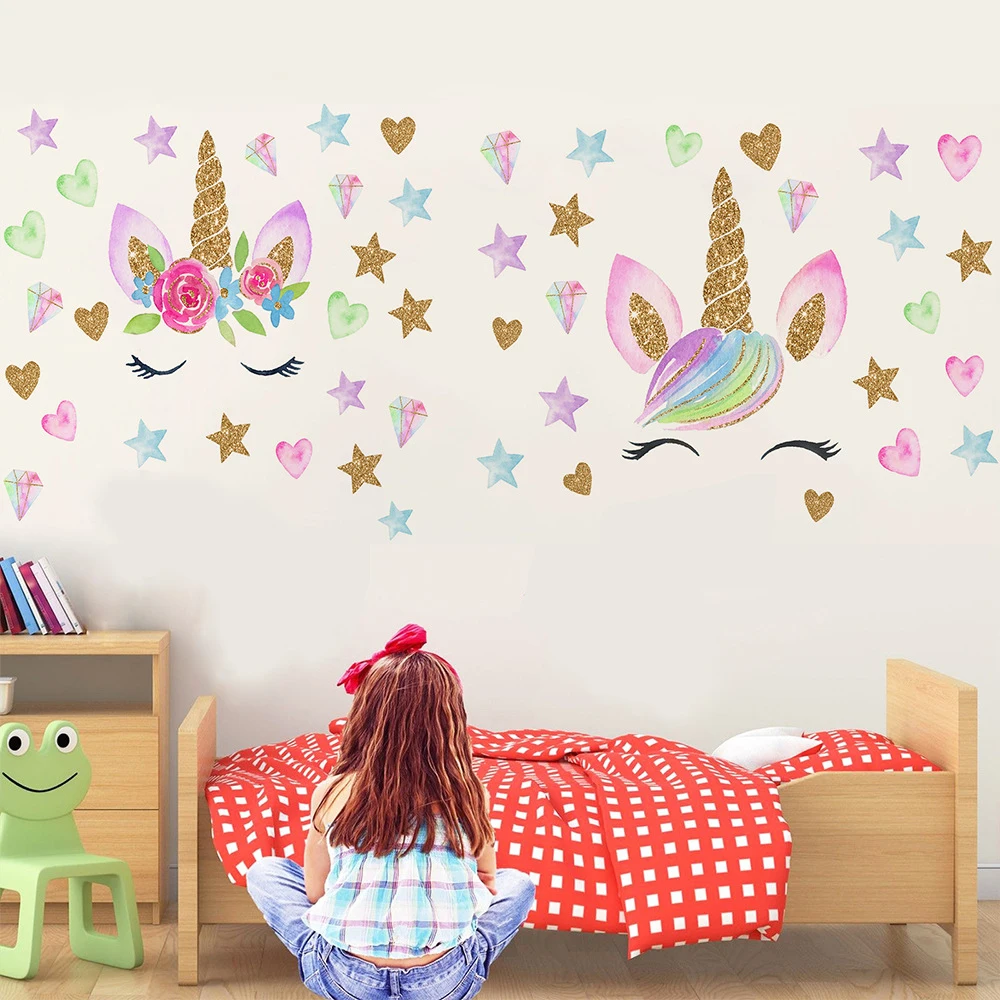 

Colorful Flower Animal Unicorn Wall Sticker 3D Art Decal Sticker Child Room Nursery Wall Decoration Home Decor