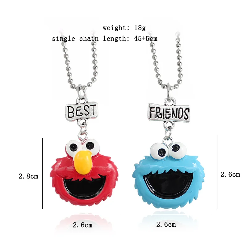

Red and Blue Sesame Street Necklace Pendant Retro Cartoon ELMO Sweater Chain Cute Childlike Cool Couple Necklace Clavicle Chain