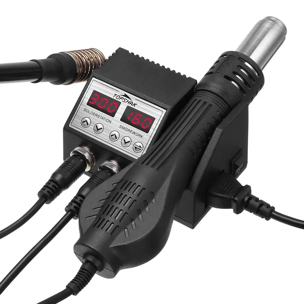 

2 In 1 LCD Digital Display Rework Soldering Station Soldering iron Hot Air Gun with 4 Nozzles for Cell-phone BGA SMD PCB Repairs