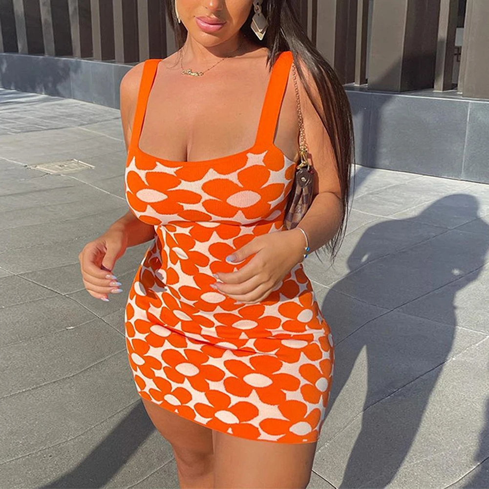 

Y2k Mini Floral Knitted Dress Backless Tank Sexy Strap Short Dresses Vintage Beach Holiday Summer Bodycon Girlfriends Outfit