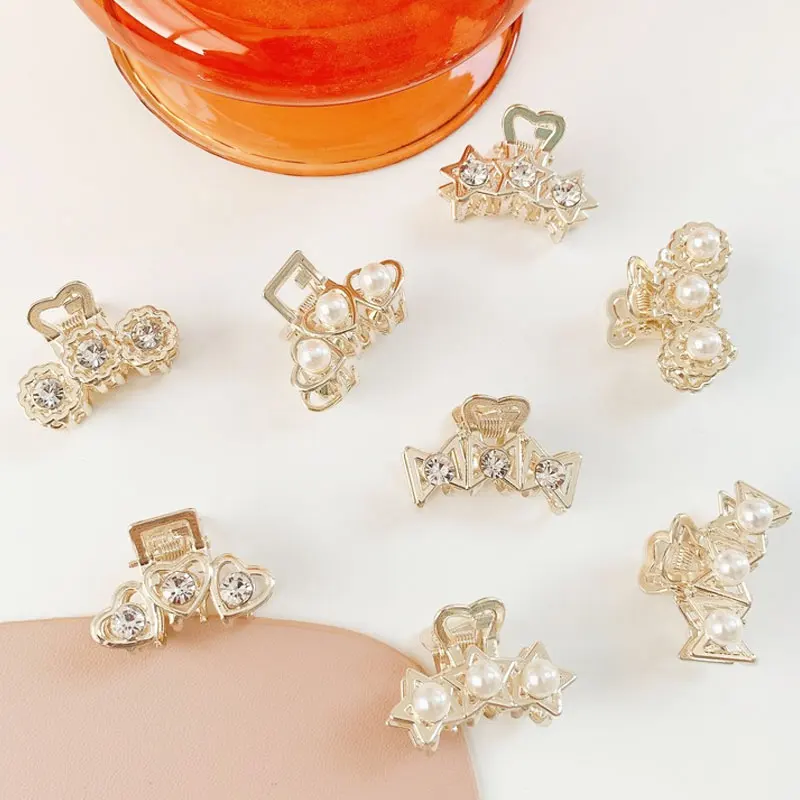 

Корейский Краб заколка для волос Маленький 3 см женские заколки для волос Элегантные Стразы металлическая заколка для волос с жемчугом Краб...