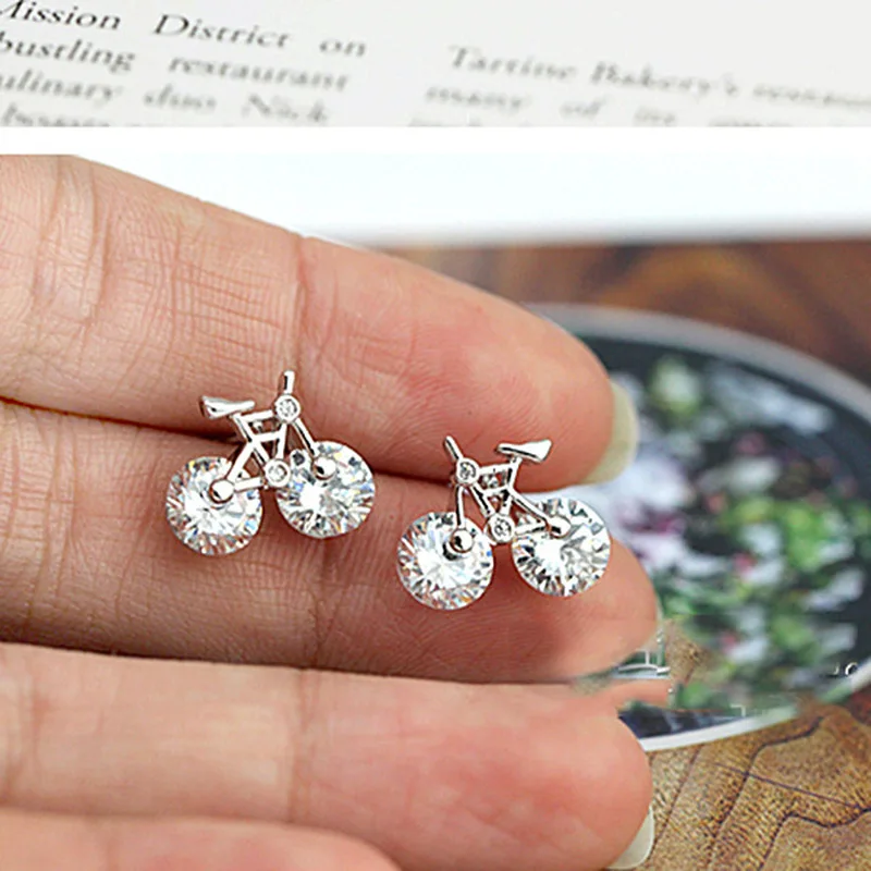 

High quality bike shape white AAAA zircon Earring 925 Sterling Silver for women bike shape Earring wedding party Jewelry gift