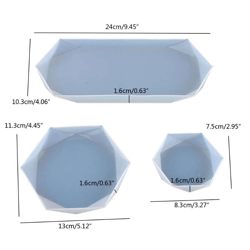 

3Pcs Faceted Rectangle Hexagon Resin Casting Mold Hexagonal Tray Silicone Mold K3KF
