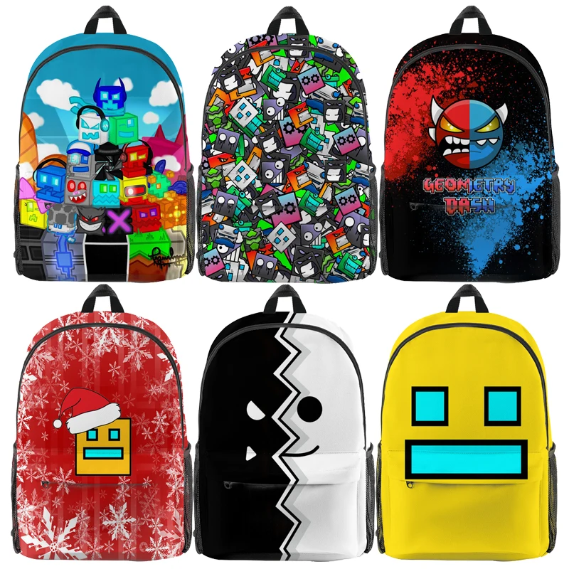 

Angry Geometry Dash 3D Print Backpacks Students Cartoon Anime School Bags Boys Girls Kids Bookbags Child Gift Unisex Bagpack