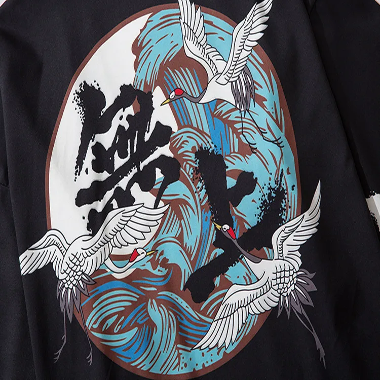 Японский кардиган-кимоно Ukiyo-e Samurai Robe Crane Supreme Bodhi кимоно для мужчин и женщин