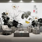 Пользовательская настенная ткань с китайскими чернилами Лотос мандаринка утка обои для гостиной спальни ТВ фоновое настенное покрытие 3D Роспись для домашнего декора