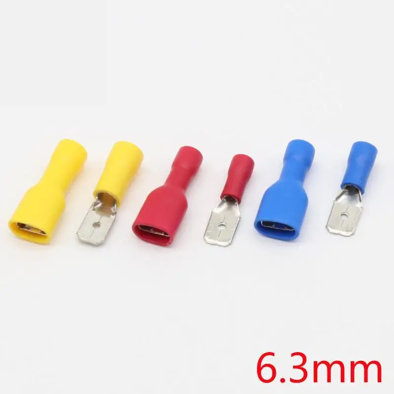 Изолированные электрические обжимные клеммы H1E1 мама/папа 100 шт. 6 3 мм Кабельные