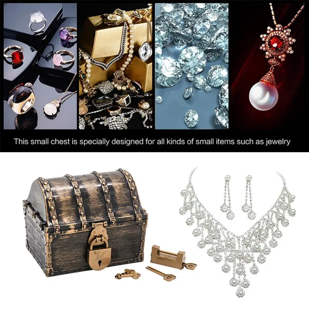 Деревянная шкатулка для украшений в стиле ретро сундук с сокровищами | Дом и сад