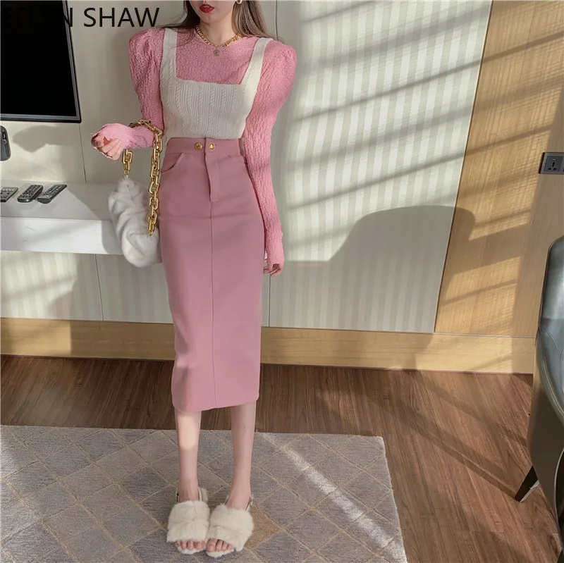 

Fashion Women Sets Sexy Chic 3 Piece Sets Sweet Lace Shirt Woolen Skirt Vest Three Piece Outfits High Street Skirt and Top Set