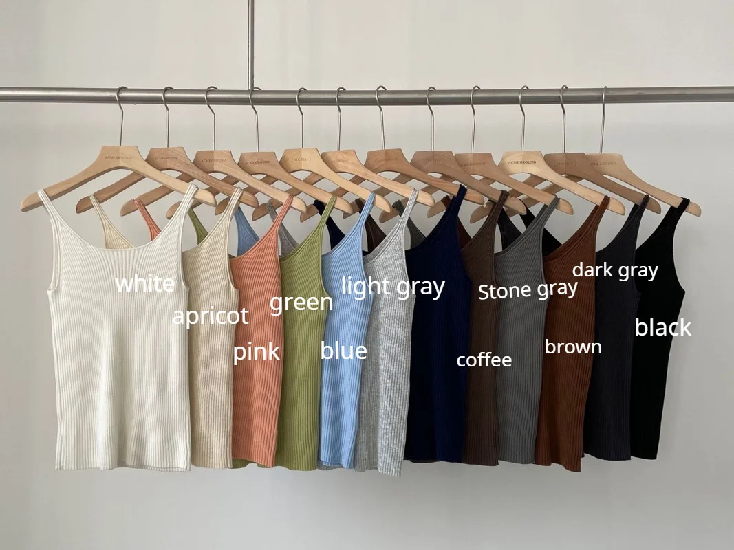 

2021 Spring Summer New Solid Knitted Camis Casual Korean Fashion Vintage Retro Tops Elegant All-match Soft O-neck Tanks 13A287