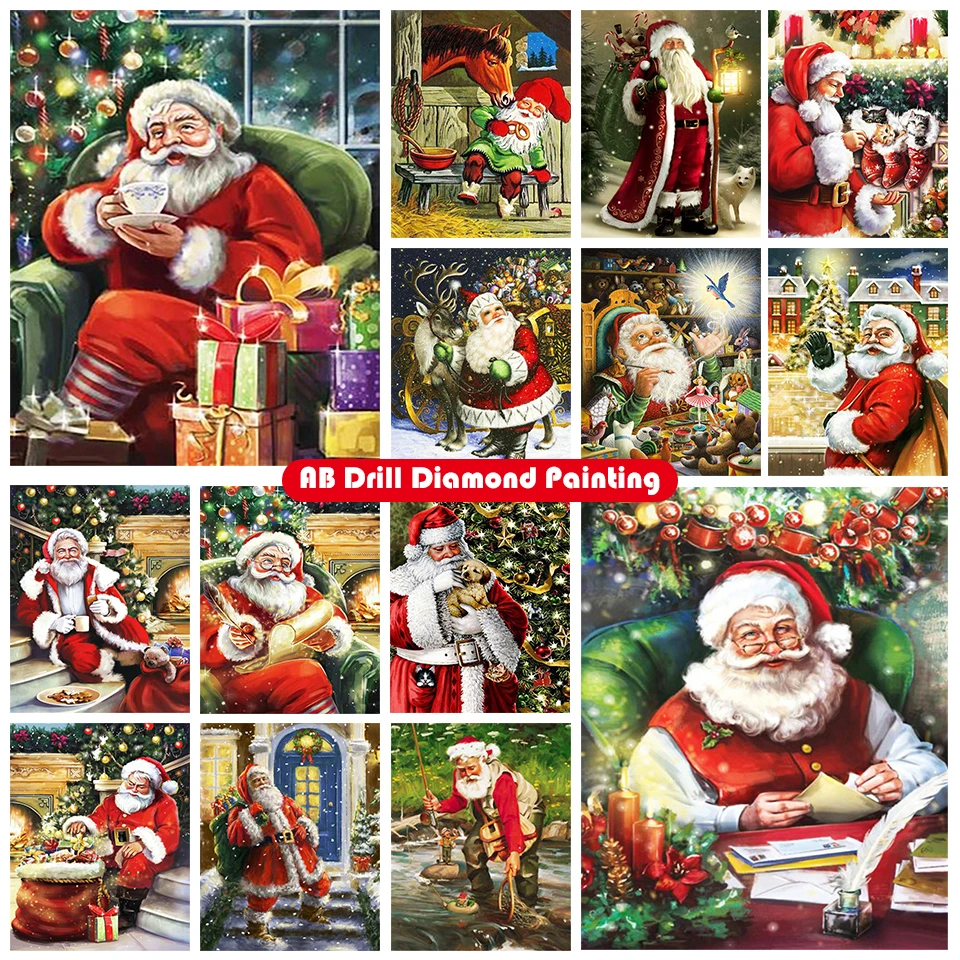 

5D DIY cartoon santa claus animal AB diamond painting set elk Christmas gift mosaic cross stitch family decoration
