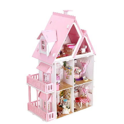 Конструктор розовый дом для девочек миниатюрная Модель сборки деревянный