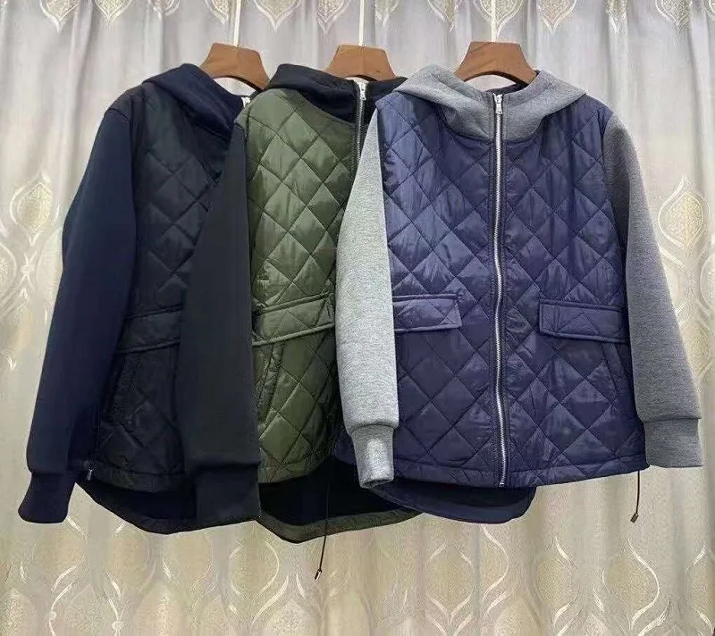 

Hooded Sweatshirts 2020 Autumn Winter Casual Outwear Women Cotton Padded Pocket Patchwork Long Sleeve Loose Coats Blue Green