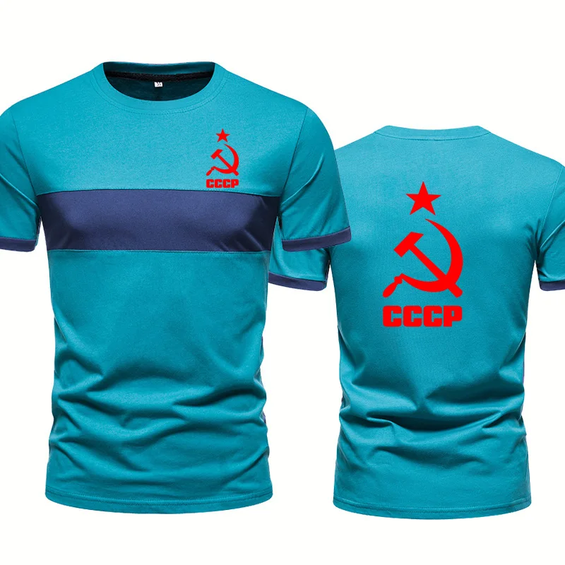 

Summer high quality cotton Men's tops CCCP Russian Splicing T-shirt USSR Soviet Union Moscow Russia Men's short sleeve