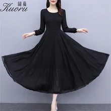 Robe de Printemps en mousseline de soie, grande taille 4XL, manches bouffantes, tenue élégante, Midi, noire, décontractée  (3)