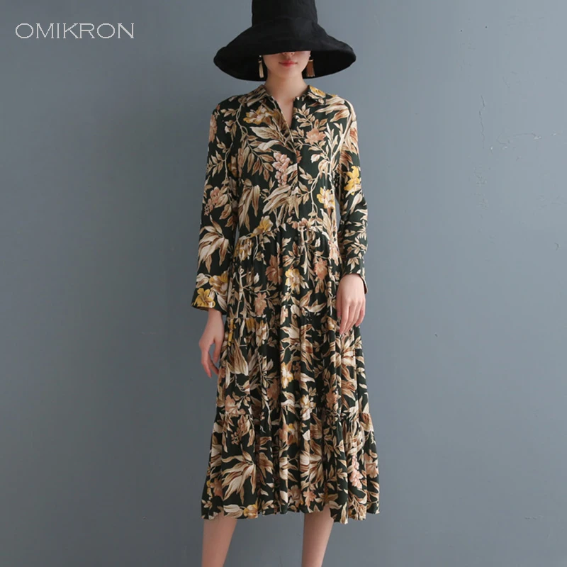 Женское платье с асимметричным подолом OMIKRON осеннее v образным вырезом длинным