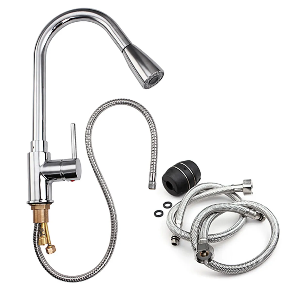 

Смеситель из нержавеющей стали с матовым никелевым покрытием, кухонный кран с одним отверстием и выдвижным носиком для раковины, струйный р...