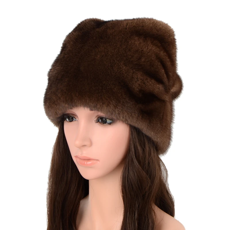 Модная Зимняя Шапка Женская С Натуральным Мехом Норкa Однотонная Осенняя 2020
