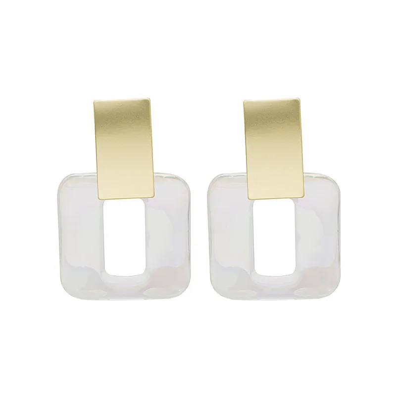 

Minar Korean AB Color Square Arcylic Earrings for Women Gold Color Metal Geometric Hanging Dangle Earrings Minimalist Jewellery