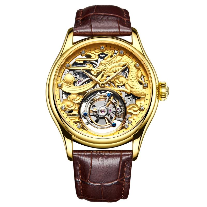 Часы DOM Tourbillon Мужские брендовые роскошные водонепроницаемые с кожаным скелетом