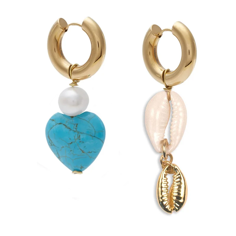 Женские асимметричные серьги в форме сердца из натурального камня необычные