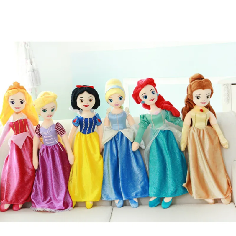 

55cm Disney Princess Plush Toys Snow White Cinderella Ariel Rapunzel Merida Belle Stuffed Dolls Cartoon Princess Doll Toys