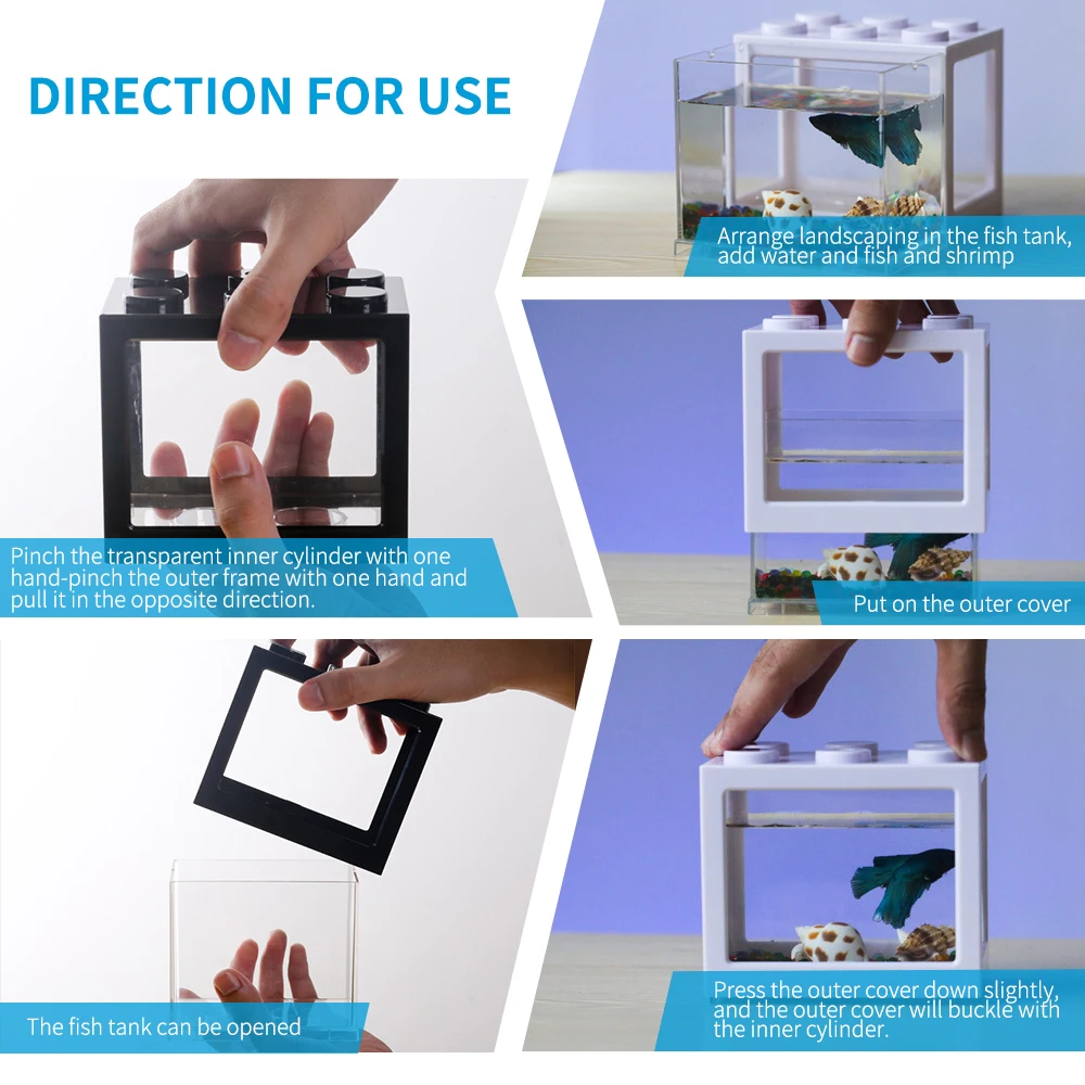 

DIDIHOU Fish Fighting Cylinder Rumble Fish Cylinder Mini Aquarium Building Block Turtle Fish Tank With Lamp Color USB Light
