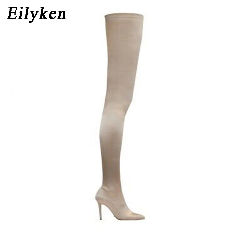Apricot Eilyken/; ботфорты выше колена; эластичные сапоги; Mujer; пикантные сапоги до колена на высоком каблуке; пикантные сапоги-носки для ночного клуба; Новинка - Цвет: Apricot