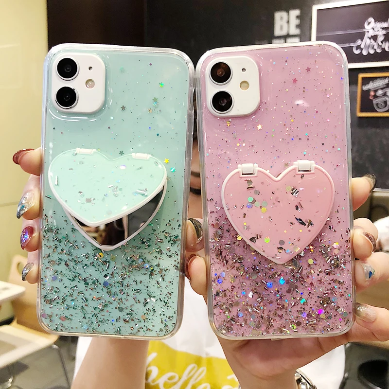 

For Xiaomi Redmi Note 9S K20 K30 6 7 8 A Go 8T Pro S2 Case Fashion Glitter Bling Star Silver Powder Love Mirror Mobile Phone Bag