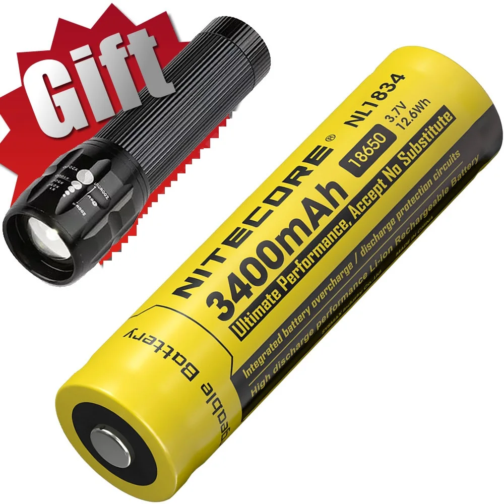 

NITECORE NL1826/NL1832/NL1834/NL1835 3,7 V литий-ионная Батарейная кнопка для фонариков типа 18650 + фонариков бесплатный подарок