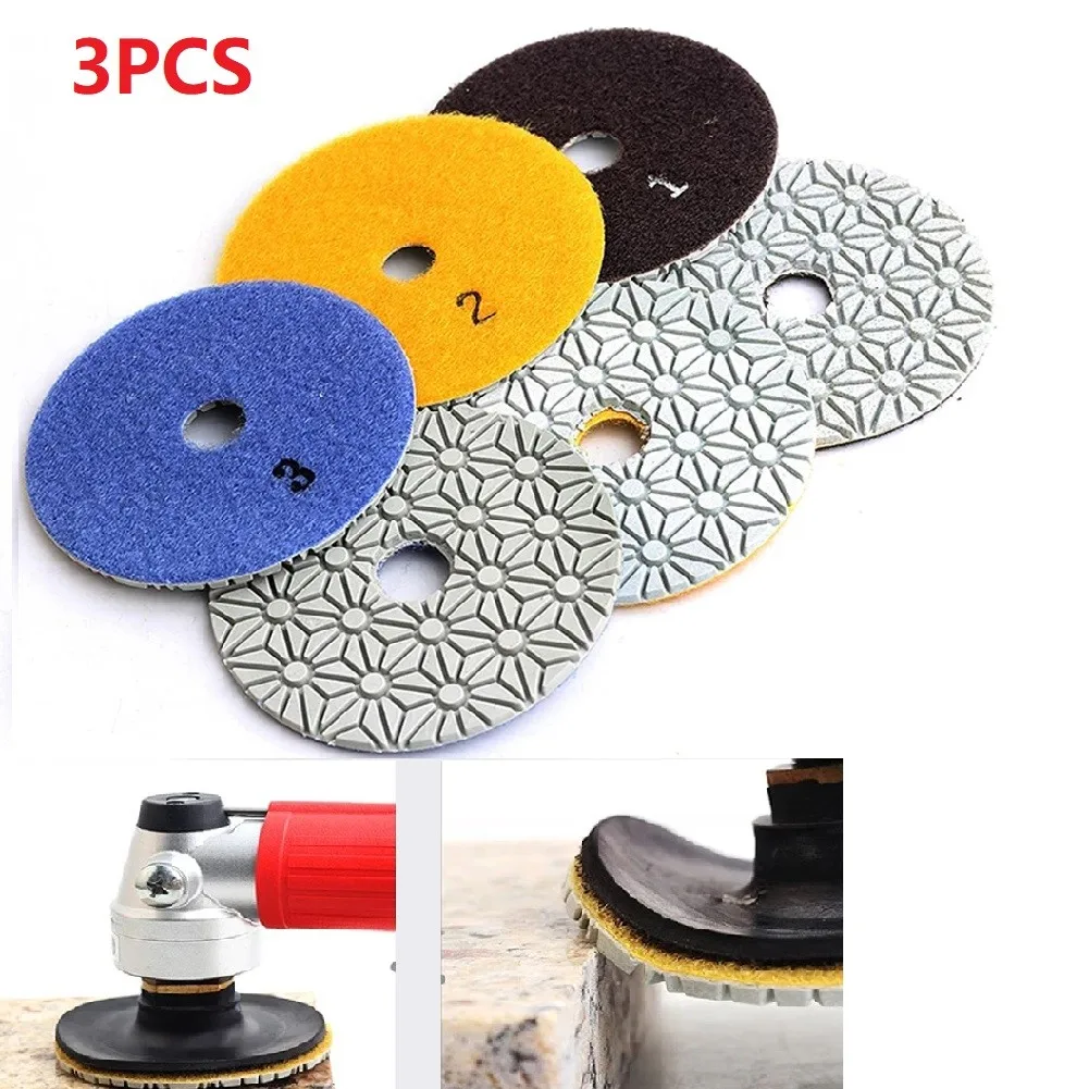 

3PCS 4 Inch 100mm Dry/wet Diamond 3 Step Polishing Pads Granite Polishing Tool Diamond Abrasive Disc Refurbished Grinding Pad