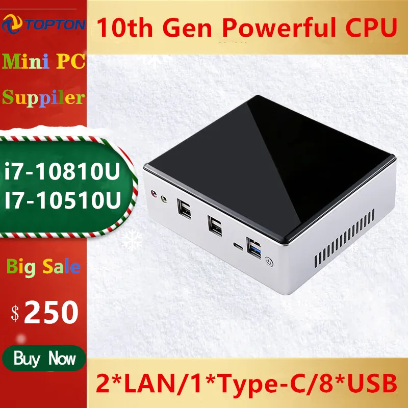 Мини-ПК Topton Intel Core i7 10810U 10710U 2 * DDR4 M.2 SSD NVMe Windows 10 двухдиапазонный Wi-Fi HDMI DP 4K HTPC NUC Type-C