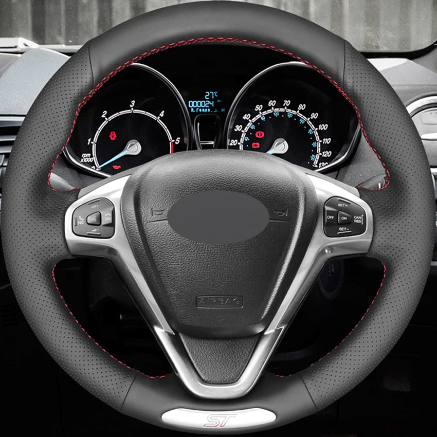 LQTENLEO черная натуральная кожа сделай сам ручная строчка для Ford Fiesta ST 2013 2014 2015 2016 2017