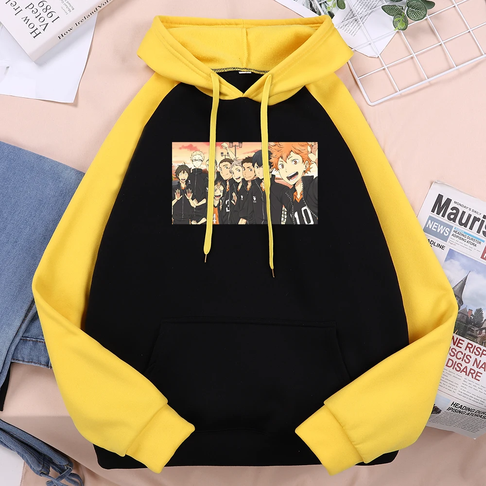 

Haikyuu куртка с персонажем из мультфильмов высокого команда комиксов печатных женщина с капюшоном в стиле хип-хоп Уличная Harajuku флис реглан ос...