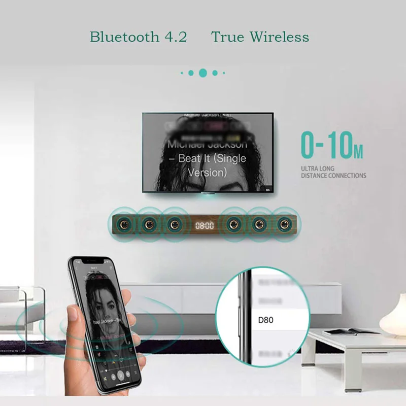 ТВ Саундбар Bluetooth динамик деревянный звук бар HiFi стерео дистанционное управление Поддержка AUX/HDMI/часы дисплей для домашнего кинотеатра