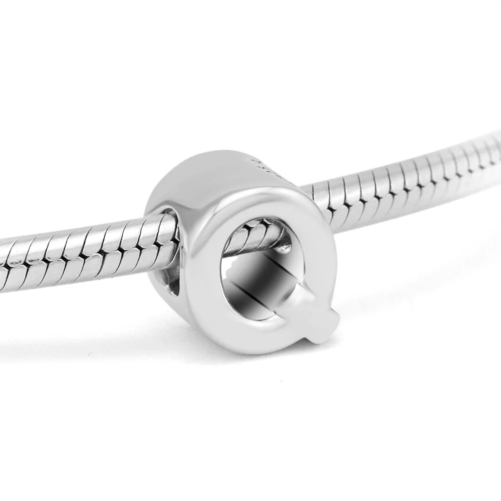 Подлинное серебро 925 пробы буквы Q Алфавит бусины подходят оригинальные амулеты