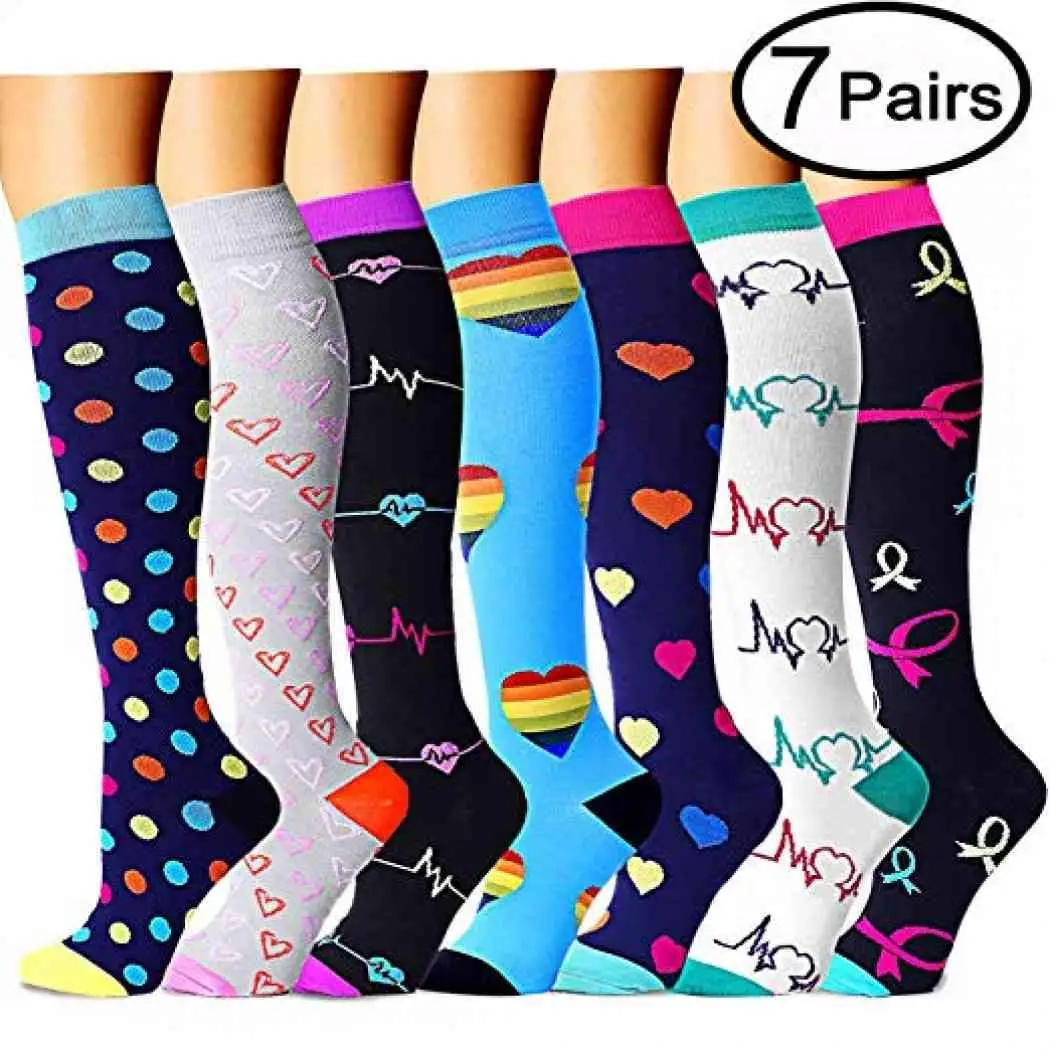 

7 Pairs/Lot Mix Compression Stocking Fit Running Unisex Nurses Flight Travel Leg Pressure Compress High Quality Christmas Socks