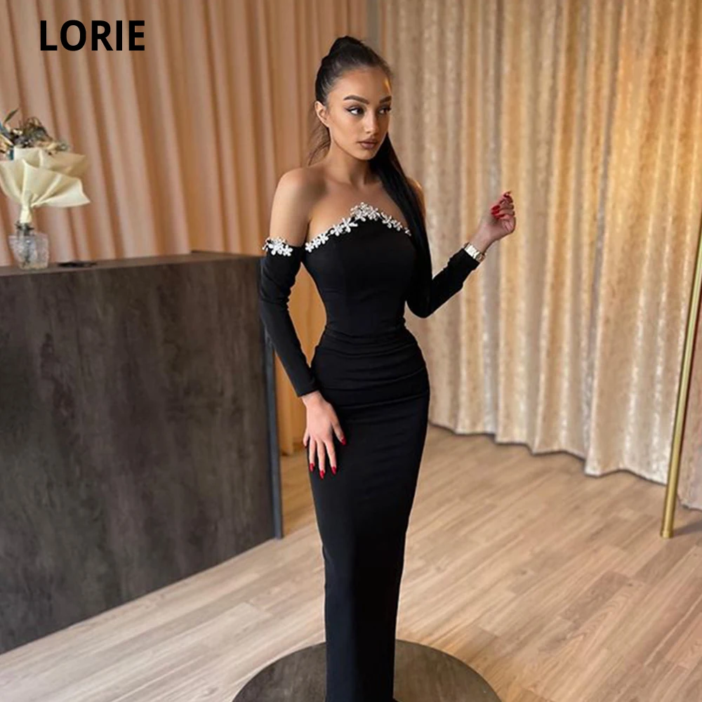 

LORIE Black Mermaid Prom Dresses Triangular Neckline Princess Dress 2022 Satin Appliques Formal Evening Party Gowns Plus Size