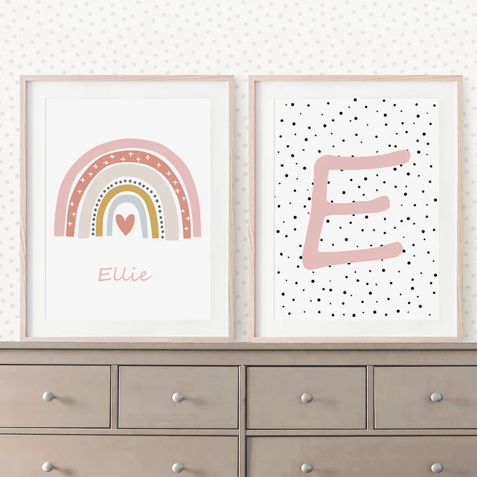 

Pink Rainbow Custom Name Initial Letter Nursery Girls Canvas Paintings for BedRoom Home Decor Poster Prints Wall Art Pictures